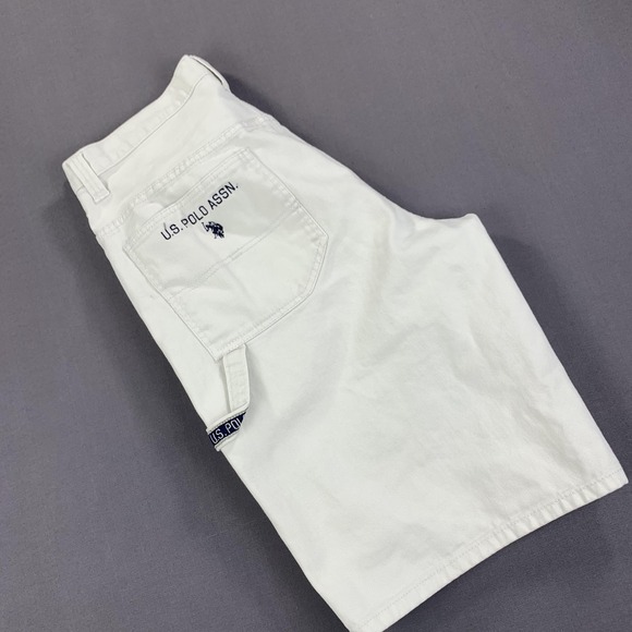 U.S. Polo Assn Shorts Mens 36 White Denim Carpenter Hammer Loop Pony Logo Baggy - Picture 1 of 15
